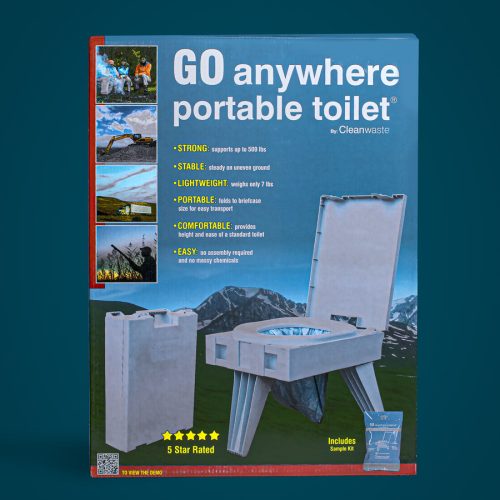 Cleanwaste GO anywhere portable toilet Box Front 900x 5e1b38d5 4c48 4866 b6a6 f92c6def2871