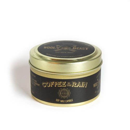 coffee in the rain soy candle coffee rain cedarwood candle wooly beast naturals 6oz gold travel tin 995404